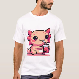 Pixel-Perfect Axolotl Sipping Boba T-shirt