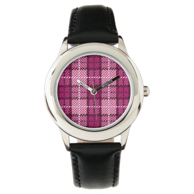 Pixel Plaid_Magenta-Black Horloge (Voorkant)