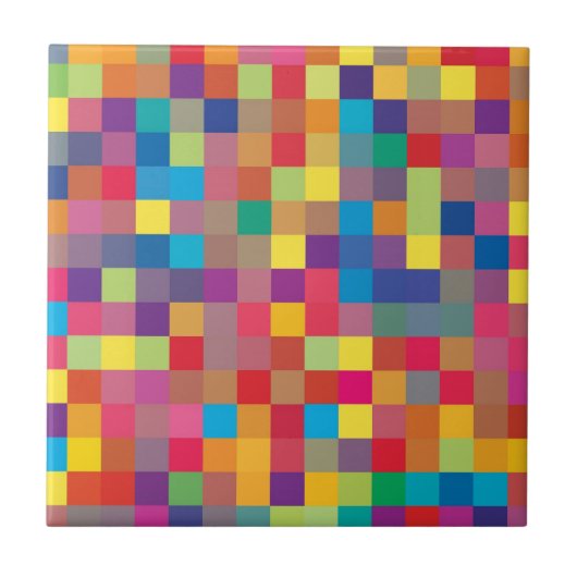 Pixel Rainbow Square Patroon Tegeltje (Voorkant)