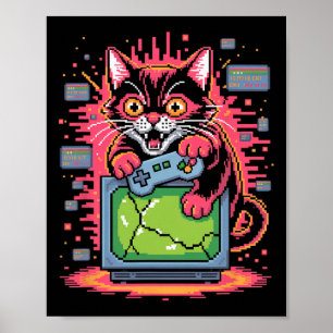 Pixel Razernij Kat Retro Gamer Storing In 8-bit St Poster