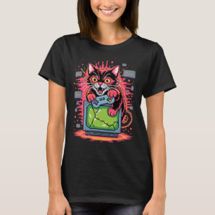 Pixel Razernij Kat Retro Gamer Storing In 8-bit St T-shirt
