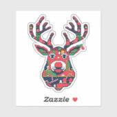 Pixel Reindeer Retro Ugly Sweater Sticker (Feuille)