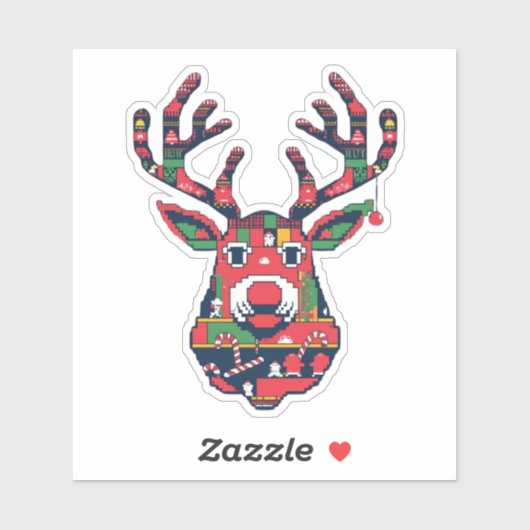 Pixel Reindeer Retro Ugly Sweater Sticker (Feuille)