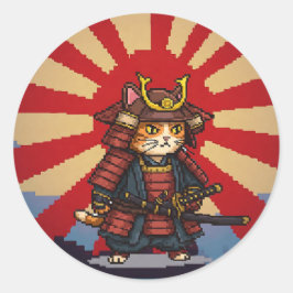 Pixel Samurai Cat Ronde Sticker