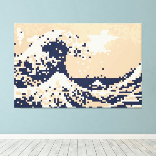 Pixel Tsunami 8 Bit Pixel Art Canvas Afdruk (Insitu (Houten vloer))