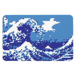 Pixel Tsunami Blauw 8 Bit Pixel Art Magneet