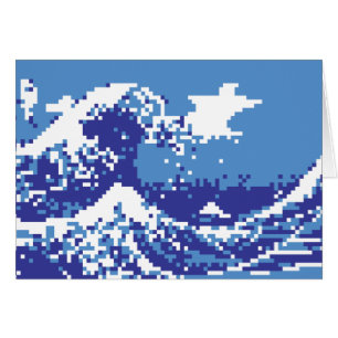 Pixel Tsunami Blue 8 bits Pixel Art Grey Card