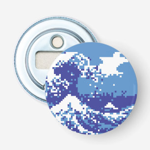 Pixel Tsunami Blue met 8 bits Pixel Art Button Flesopener