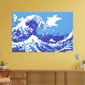 Pixel Tsunami Blue met 8 bits Pixel Art Canvas Afdruk (Insitu (Woonkamer))