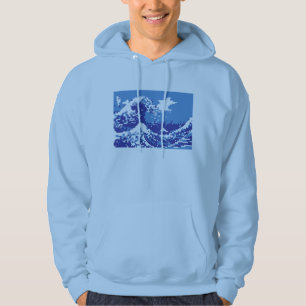 Pixel Tsunami Blue met 8 bits Pixel Art Hoodie