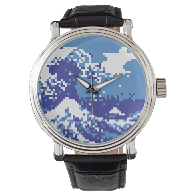 Pixel Tsunami Blue met 8 bits Pixel Art Horloge (Voorkant)