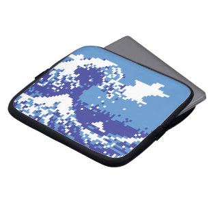 Pixel Tsunami Blue met 8 bits Pixel Art Laptop Sleeve