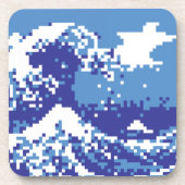 Pixel Tsunami Blue met 8 bits Pixel Art Onderzetter (Voorkant)