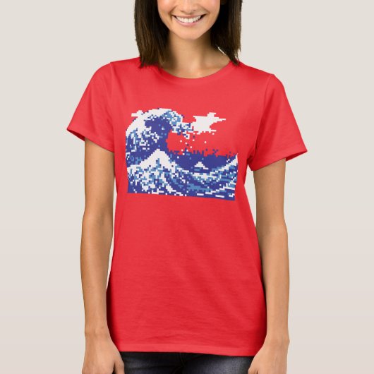 Pixel Tsunami Blue met 8 bits Pixel Art T-shirt (Voorkant)
