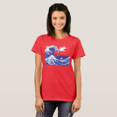 Pixel Tsunami Blue met 8 bits Pixel Art T-shirt (Voorkant volledig)