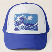Pixel Tsunami Blue met 8 bits Pixel Art Trucker Pet (Voorkant)