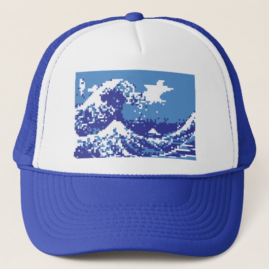 Pixel Tsunami Blue met 8 bits Pixel Art Trucker Pet (Voorkant)