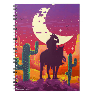 Pixel Weastern Cowboy op paard en landschap Notitieboek