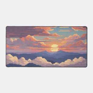 Pixel zonsondergang tussen de bergen bureaumat