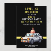 Pixel Zwart & Geel Race Gaming Verjaardag Kaart (Voorkant / Achterkant)