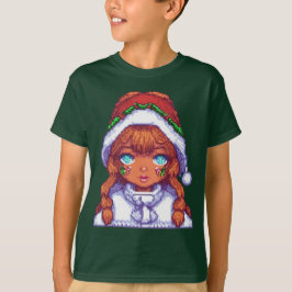 Pixelart meisje met kerstmuts t-shirt