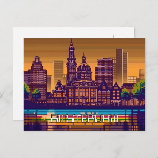 Pixelated 2D Game Art Amsterdam Briefkaart (Voorkant / Achterkant)