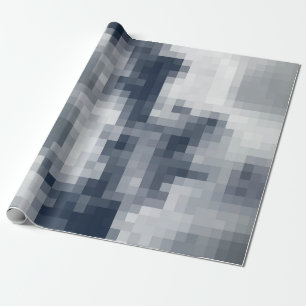 Pixelated Blauw en Wit Cloud Wrapping Papier