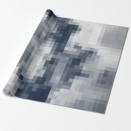 Pixelated Blauw en Wit Cloud Wrapping Papier (Uitgerold)