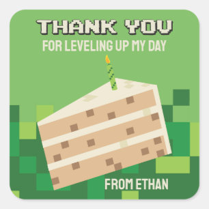 Pixelated Cake Gamer Party Bedankt Sticker