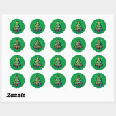Pixelated Festivity: 8-bit kerstboom ontwerp Ronde Sticker (Vel)