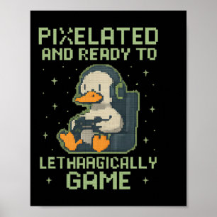 Pixelated Gamer Eend Retro 8-bit Gaming Parodie On Poster