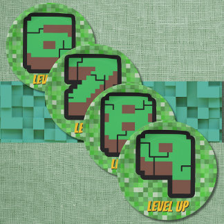 Pixelated Gamer Groen Bouw Level Omhoog 6 Papieren Bordje