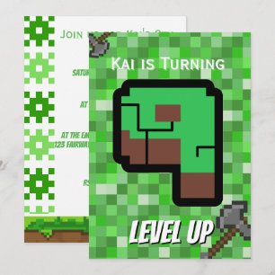 Pixelated Gamer Groen Bouw Level Omhoog 9 Kaart