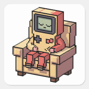 Pixelated Gamer Verjaardagstaart Kinderen Video Vierkante Sticker