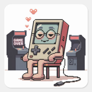 Pixelated Gamer Verjaardagstaart Kinderen Video Vierkante Sticker