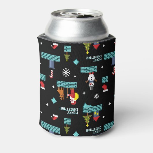 Pixelated Merry Christmas Pattern - Retro Design Blikjeskoeler (Blikje Achterkant)