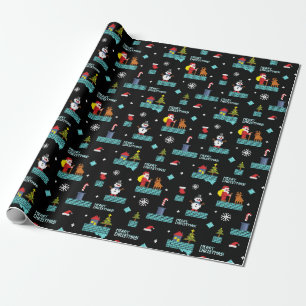 Pixelated Merry Christmas Pattern - Retro Design Cadeaupapier