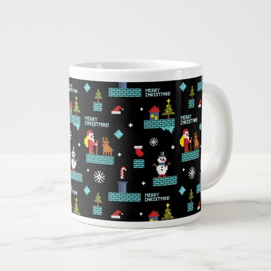 Pixelated Merry Christmas Pattern - Retro Design Extra Grote Beker (Voorkant rechts)
