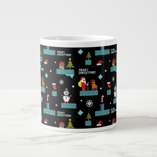 Pixelated Merry Christmas Pattern - Retro Design Extra Grote Beker (Voorkant)