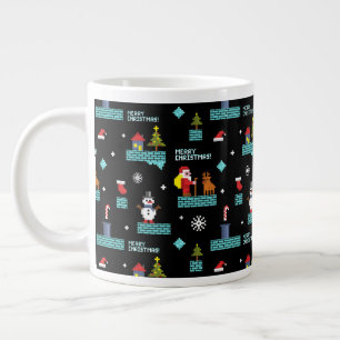 Pixelated Merry Christmas Pattern - Retro Design Extra Grote Beker