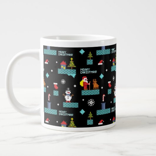 Pixelated Merry Christmas Pattern - Retro Design Extra Grote Beker (Links)