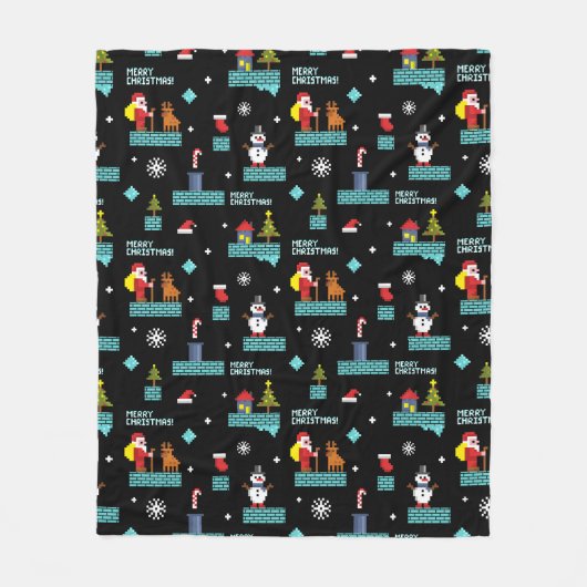 Pixelated Merry Christmas Pattern - Retro Design Fleece Deken (Voorkant)