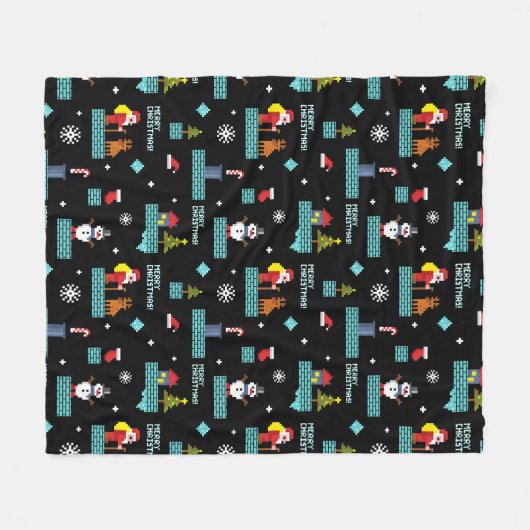 Pixelated Merry Christmas Pattern - Retro Design Fleece Deken (Voorkant (Horizontaal))