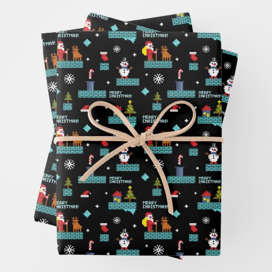Pixelated Merry Christmas Pattern - Retro Design Inpakpapier Vel (In situ)