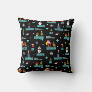 Pixelated Merry Christmas Pattern - Retro Design Kussen