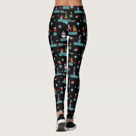 Pixelated Merry Christmas Pattern - Retro Design Leggings (Achterkant)