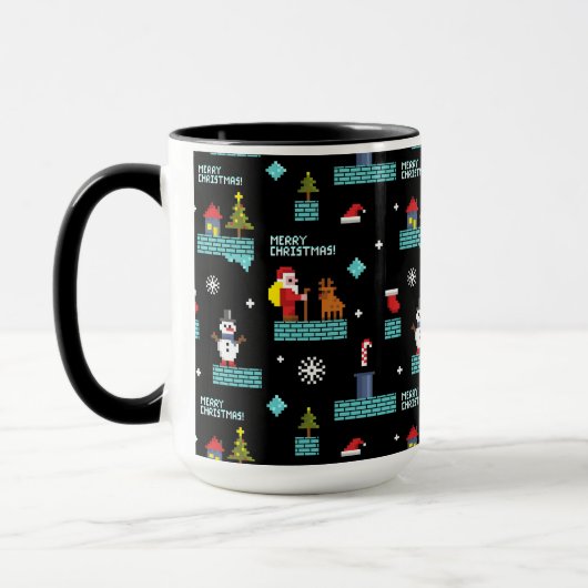 Pixelated Merry Christmas Pattern - Retro Design Mok (Links)