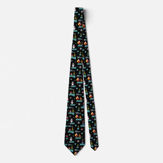Pixelated Merry Christmas Pattern - Retro Design Stropdas (Voorkant)