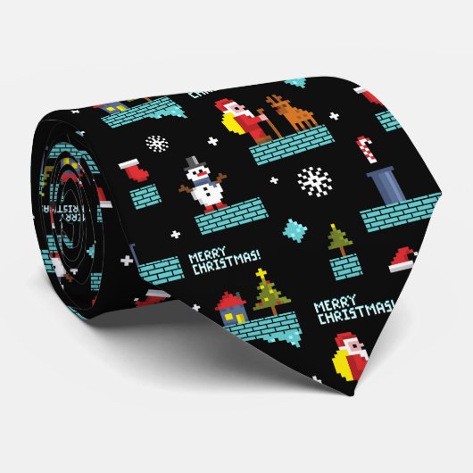 Pixelated Merry Christmas Pattern - Retro Design Stropdas (Opgerold)