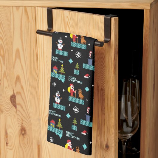 Pixelated Merry Christmas Pattern - Retro Design Theedoek (Derde Gevouwen)